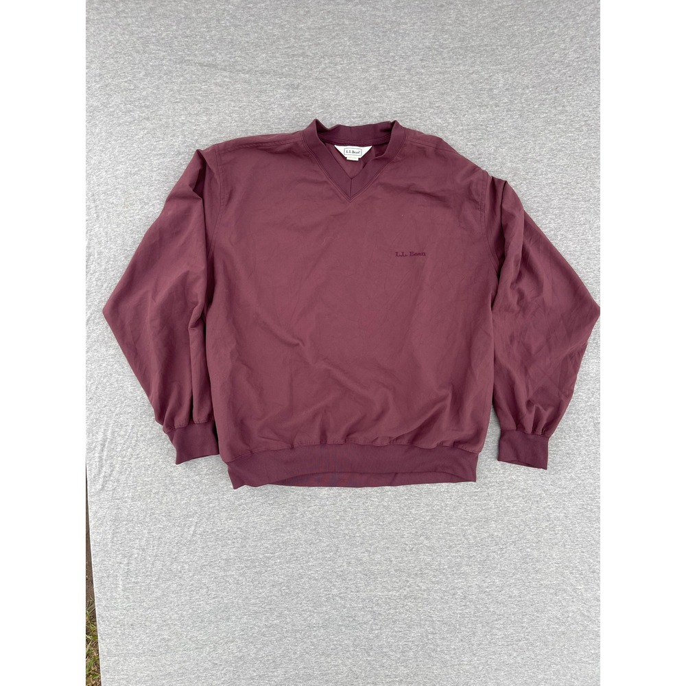 Vintage L.L. Bean Pullover Windbreaker Mens Burgundy V Neck Jacket 90s Y2K Logo